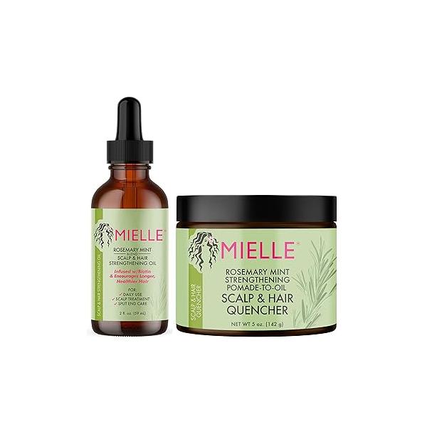 Mielle Organics Rosemary Mint Scalp & Hair Strengthening Oil and Pomade-To-Oil Quencher, Bundle