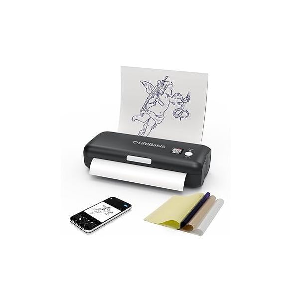 LifeBasis Tattoo Stencil Printer Bluetooth, Wireless Thermal with 30PCS Transfer Paper for Tattooing Compatible iOS and Android