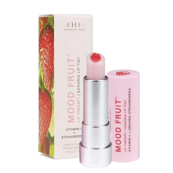 FarmHouse Fresh Shea Butter Lip Balm, Tinted Balm for Dry Lips with Strawberry Mood Fruit Therapy