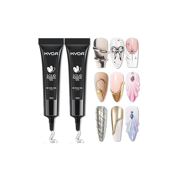 KYDA 3 Pcs 10ml 3D Sculpting Nail Gel, 3-in-1 Sculpture Art Gel for Carving Painting and Molding, Rhinestone Glue Gems Diamond Jewelry Decoration, Clear+Black+White