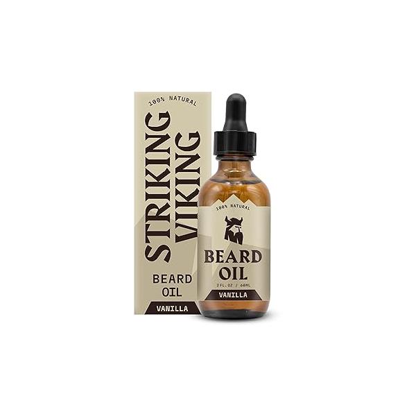 Striking Viking Vanilla Beard Oil for Men - Naturally Derived Conditioner with Argan & Jojoba Oils Softening, Moisturizing and Growth (2 Oz)