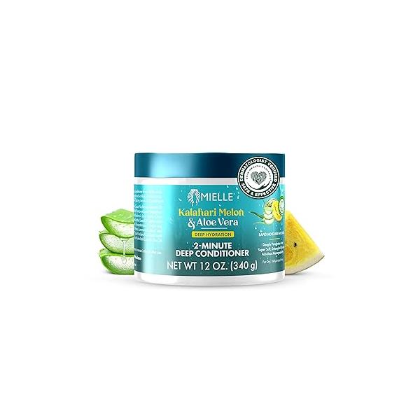 Mielle 2-Minute Deep Conditioner - Kalahari Melon & Aloe Vera Moisturizing Hair for Dry, Curly and Textured Softening, Detangling Fast-Acting Conditioning Treatment (12 oz)