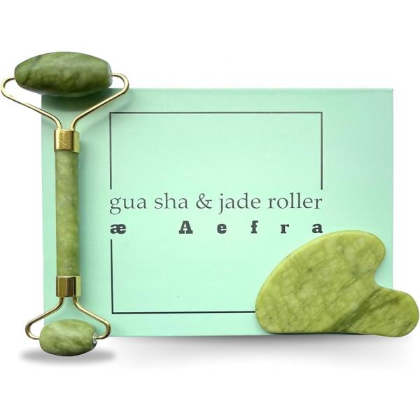 Gua Sha & Jade Roller Set, Facial Tools, for Face and Body Massage,Great Skin Care,Anti Ageing Device,Wrinckle Remover,Jawline Shaper,Perfect Self Care Gift Women Man