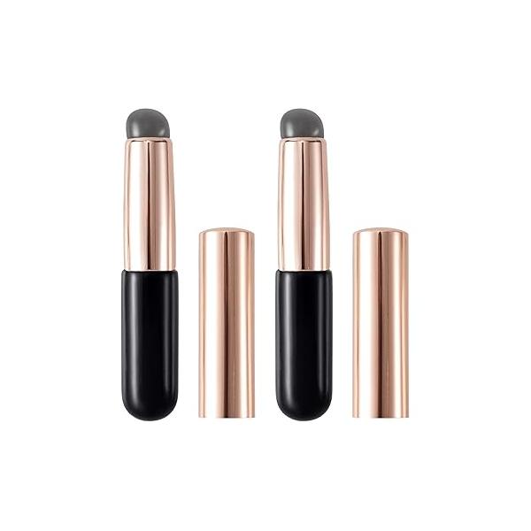 2pcs Silicone Lip Brush, Portable Round Head Brushes Applicator with Cover, Reusable Makeup Brush Beauty Tool for Lipstick Gloss Balm Mask Concealer Eyeshadow Manicure- Black