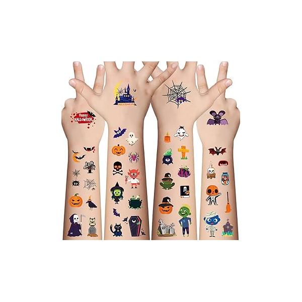 Day of the Dead Luminous Temporary Tattoos for Kids - 100 Pieces Glow In The Dark Stickers Boys and Girls,Sugar,Skeletons,Gemstones,Red Roses Face Makeup Set,Holiday Party Gifts