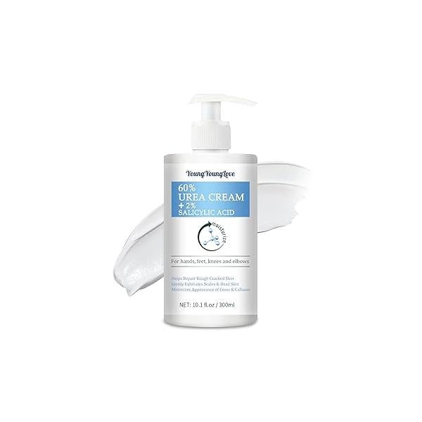 10.1 Oz - 60% Urea plus 2% Salicylic Acid for Hand & Feet Maximum Strength, Deep Moisturizing Foot Cream Calluses Dry Cracked Heels Knees Elbows Dead Skin, Callus Remover