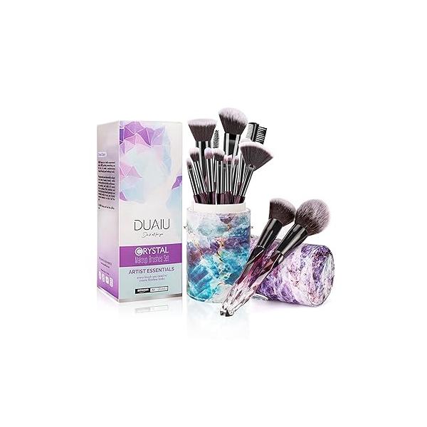 DUAIU Makeup Brushes 15pcs Premium Synthetic Bristles Crystal Handle Set Kabuki Foundation Brush Face Lip Eye Sets Professional with Starry Gift Box (Blue)