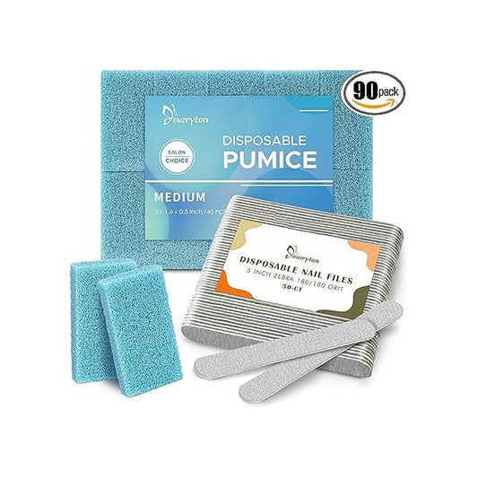 40Pcs Disposable Pumice Stone and 50Pcs Nail Files 180 Grit Bundle