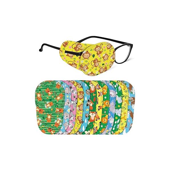 Newcotte 12 Pcs Eye Patch for Kids Toddler Reusable Adjustable Girls Boys Eyepatch Glasses Left or Right Patch, Assorted Patterns(Mermaid)