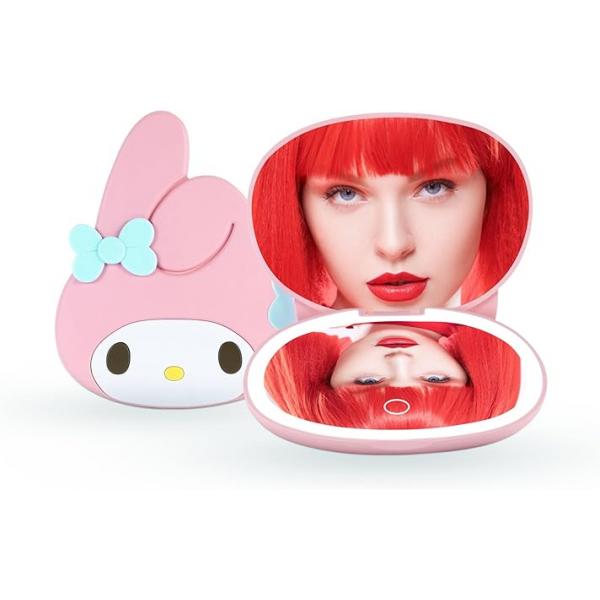 Impressions Vanity My Melody LED Compact Mirror for Purse, Travel Lighted Makeup with 3X Magnification, Adjustable Brightness, Soft Touch Sensor Button, and Figural Shaped Design