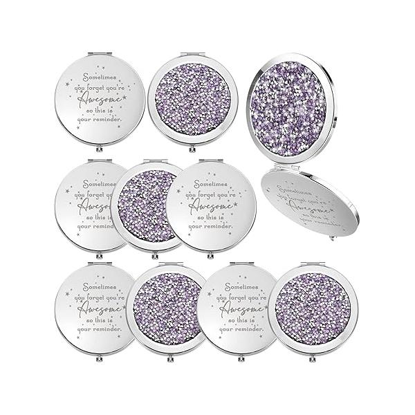 Roowest 10 Pcs Inspirational Compact Mirror Sometimes You Forget You're Awesome Appreciation Gifts for Women Employee Coworker Friends Birthday Party Favors Magnifying Pocket (Rose Gold)