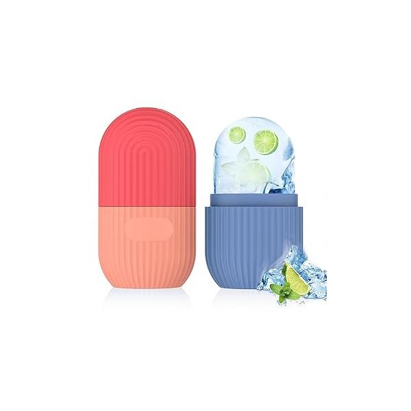 Ice Roller for Face and Eye, Silicone Facial Holder, Mold Skin Care, Icers Reusable Cube Shrink Pores Anti Wrinkle Reduce Puffiness, Blue