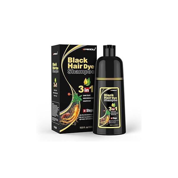 Shampoo Shop Black Hair Dye 3 in 1 for Gray Hair, Women Men, Color Herbal Ingredients Natural (500ml,16.9oz)