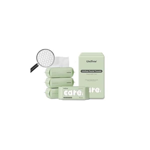 Unifree Towel l Disposable Dry Wipes Facial Towels 4 -pack Value Pack, 240 Count Towel,Absorbent,Reusable, Soft, Comfort Skincare