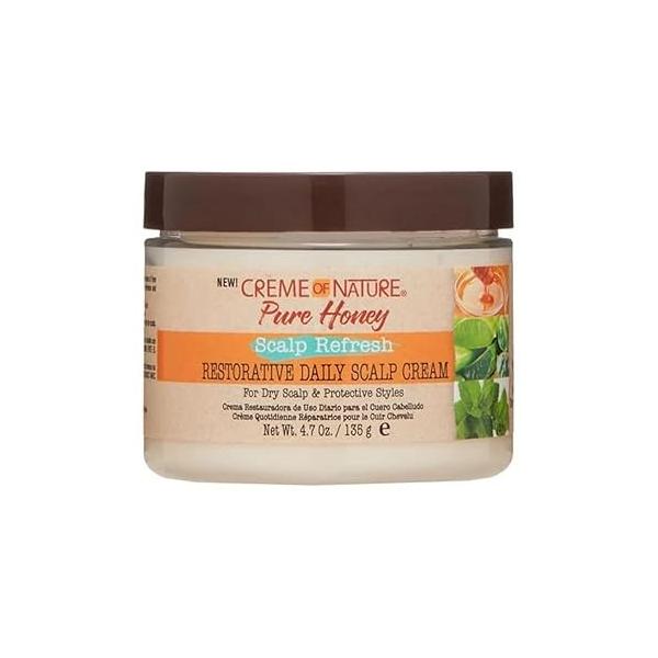 Creme of Nature Pure Honey Scalp Refresh Restorative Daily Moisturizing Cream, Hydrating Formula with Peppermint, Aloe Vera & Honey, For Braids Protective Styles, 4.7 oz