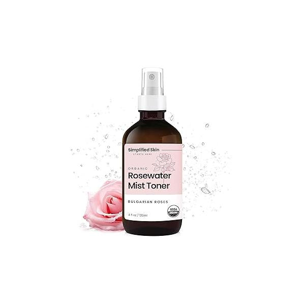 Rose Water Spray for Face & Hair - Organic USDA Certified Rosewater Facial Toner Alcohol-Free Makeup Setting Hydrating Mist Anti-Aging 4 Oz