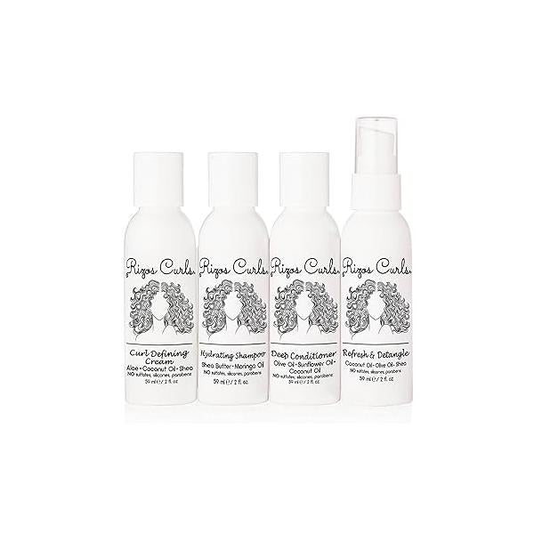 Rizos Curls 4-Step Travel Kit for Curly Hair: Curl Defining Cream, Shampoo, Conditioner, Refresh & Detangle (2 fl oz each)