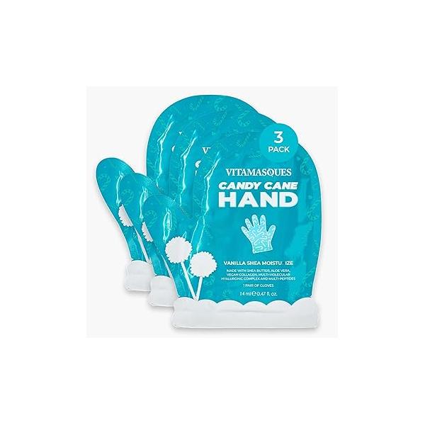 Vitamasques Candy Cane Moisturizing Hand Mask 3 Pack - Korean Skin Care with Shea Butter & Aloe Vera for Soft