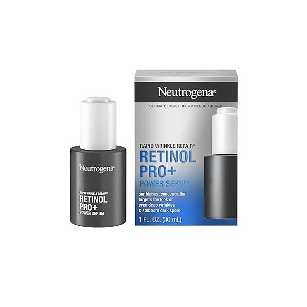 Neutrogena Rapid Wrinkle Repair Retinol Pro+ Power Facial Serum, Gentle Anti-Aging Face Serum with Pure & Nourishing Emollients, Non-Comedogenic, Paraben-Free, 1 fl. oz