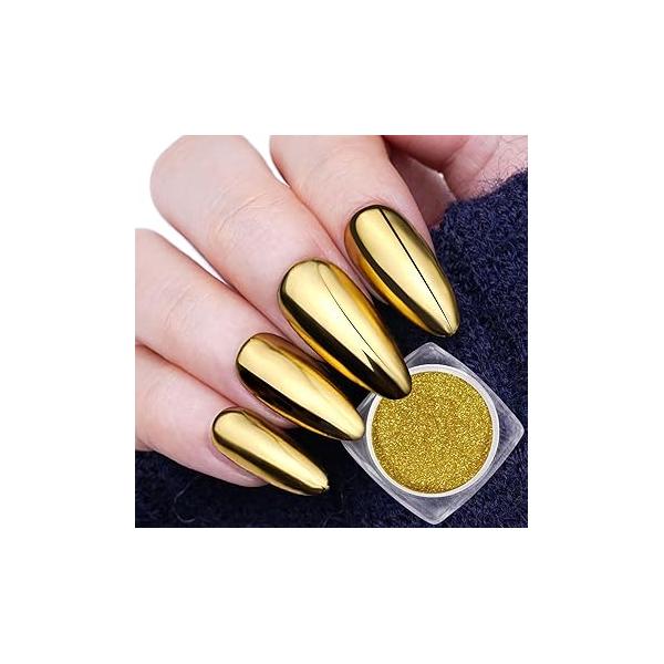 Pretty Diva Gold Chrome Nail Powder, Powder for Nails Mirror Powders Metallic Pigment Decoration DIY Art,Craft