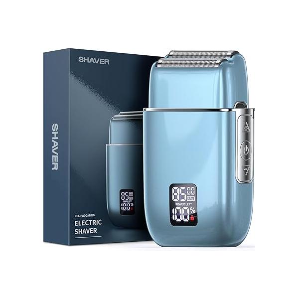 Portable Electric Razor for Men: Foil Shaver Beard/Face - LED Display USB-C Fast Rechargeable IPX7 Waterproof Travel & Home Deep Blue