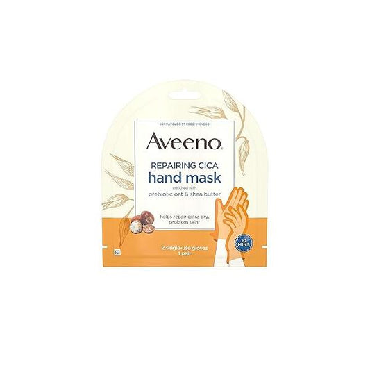 Aveeno Repairing cica hand mask with prebiotic oat and shea butter for extra dry skin, paraben-free fragrance-free, 1.0 Count (Pack of 36)
