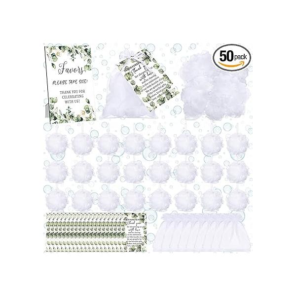 50 Sets Baby Shower Favors for Guests Include Pcs Bath Sponge Loofahs Thank You Cards White Organza Bags 1 Wooden Sign Baptism Gender Reveal Birthday