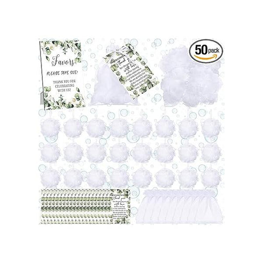 50 Sets Baby Shower Favors for Guests Include Pcs Bath Sponge Loofahs Thank You Cards White Organza Bags 1 Wooden Sign Baptism Gender Reveal Birthday