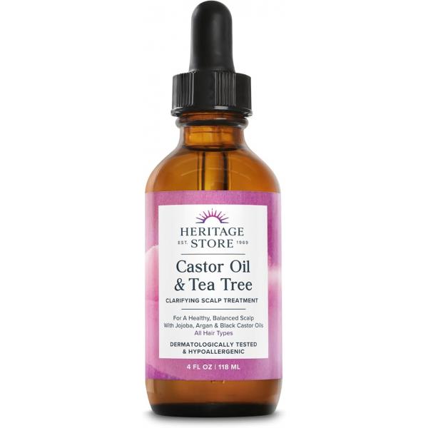 HERITAGE STORE Castor Oil & Tea Tree Clarifying Scalp Treatment - Hair and w/Black Oil, Organic Jojoba Argan Hypoallergenic, Vegan, 60-Day Guarantee, 4oz