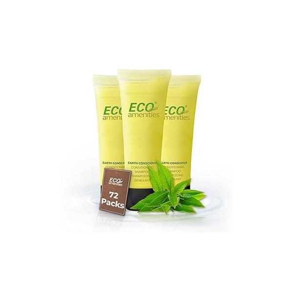 ECO amenities Travel Size Shampoo Bulk - Hotel Mini Supplies for Guests Refreshing Toiletries AirBnB and Rentals 1.0 fl oz (30ml) per tube, 72 pack, Green Tea Scent