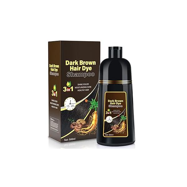 IIIMEIDU Hair Dye Shampoo for Gray Coverage, 3 in 1 Natural Black Women Men, 500ml