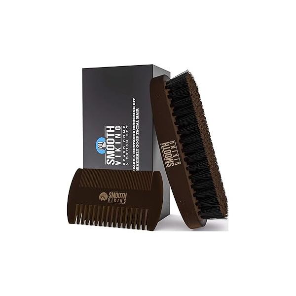 Smooth Viking Beard and Facial Hair Grooming Set - Natural Boar Bristle Brush, Mustache Styling Shaping Tool for Men