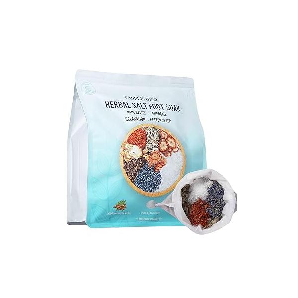 Foot Soaking Salts with Herbs, Epsom Salt, Lavender, and Mugwort, Bath Spa for Soothing Relaxation, Detox, Pain Relief, Softening Dry, Cracked Feet, Relax & Warm Pedicure, 10 Sachets