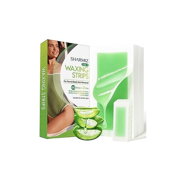 Wax Strips for Hair Removal Kit: 60 Pieces 40 Body & 20 Facial Waxing Face, Eyebrow, Arms, Legs, Underarm, and Bikini