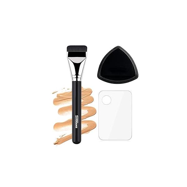 Flat Foundation Brush Rubycell Sponge & Mixing Palette Makeup Tool Couple Set- Ideal for Liquid Foundation,Ultra-Soft Seamless Blender Flawless Natural Makeup,Minimized Absorb, Long-Lasting