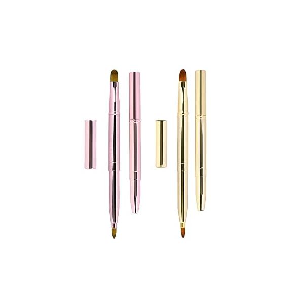 Pack of 2 Lip Brush for Lipstick, Retractable Brushes, Lipstick Liner with Cap, Dual-ended Foundation Makeup Tool For Women (Black and Golden)