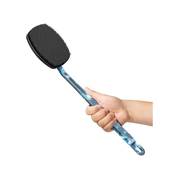 New Carbon Fiber Silicone Back Scrubber for Shower, Shower Brush with Long Handle Men and Women
