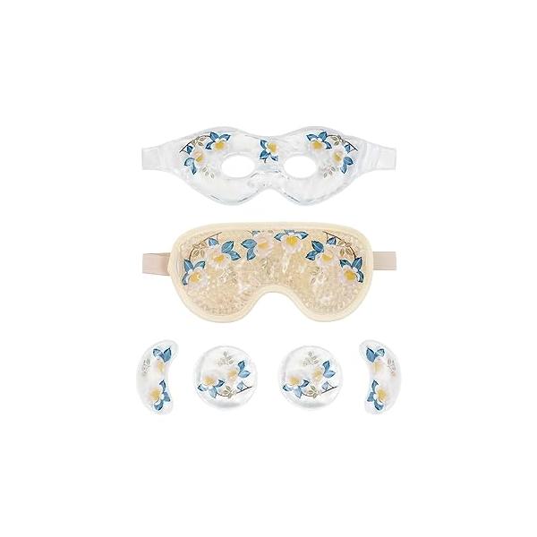 LEOSTEP 4 PCS Cooling Eye Mask Set - Ice Face with Rose Essential Oil, Cold Compress and Reusable Gel Pads for Eyes Puffiness, Migraine Headache, Dark Circles, Dry