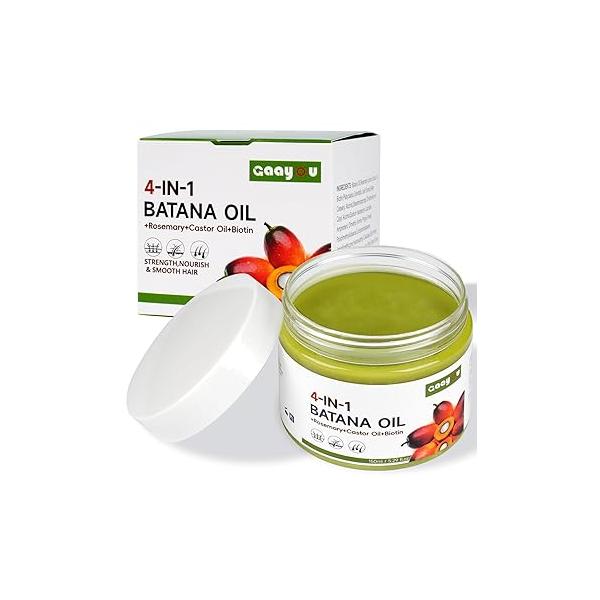 Raw Batana Oil for Hair Growth 4-in-1 with Rosemary, Castor Oils and Biotin Reduce Loss, Scalp Care, Repair Damaged