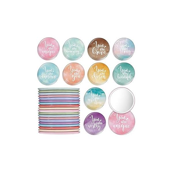 Unittype 30 Pcs Inspirational Compact Mirrors Bulk Round Portable Pocket Makeup Mini Purse Small Appreciation Gifts for Women Teachers Business Employee(Colorful)