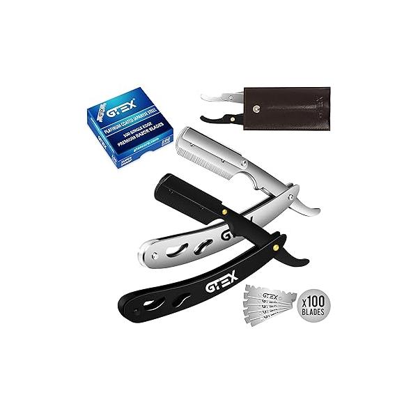 Straight Razors For Men 100 GTEX Barber Razor Blades - 2 Professional Single Blade for Navajas Para Barbero Edge Beard Shavette Shaving Kit