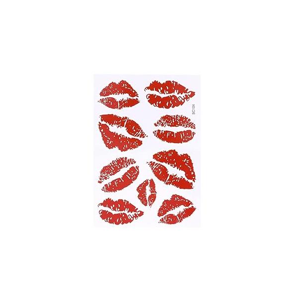 Uonlytech 6pcs Red Lips Temporary Stickers Waterproof Face Body Decorations for Women Club Valentines Day Decor