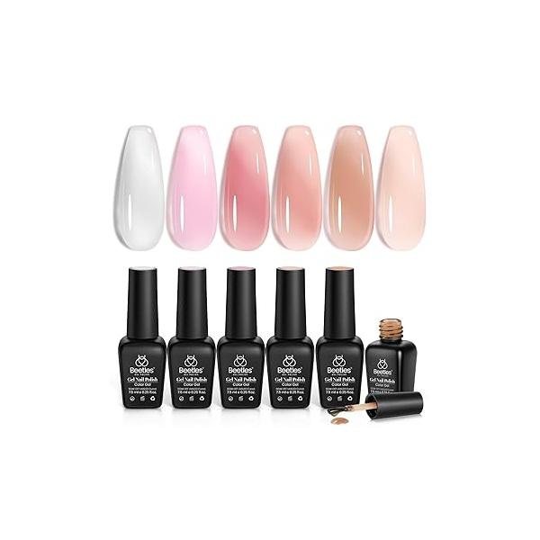 Beetles Jelly Gel Nail Polish, 6 Colors Milky White Sheer Pink Nude Brown Translucent Polish Art Manicure Salon DIY Uv Lamp Cured Design Decoration Home -Colorful Bottle