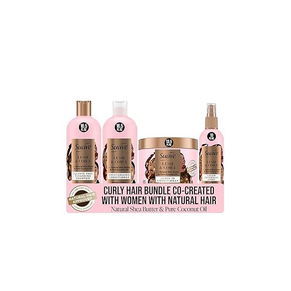 Suave Luscious Curly Hair Shampoo and Conditioner Set for Women With Natural Hair, with Leave-In Detangling Spray, 4 Count