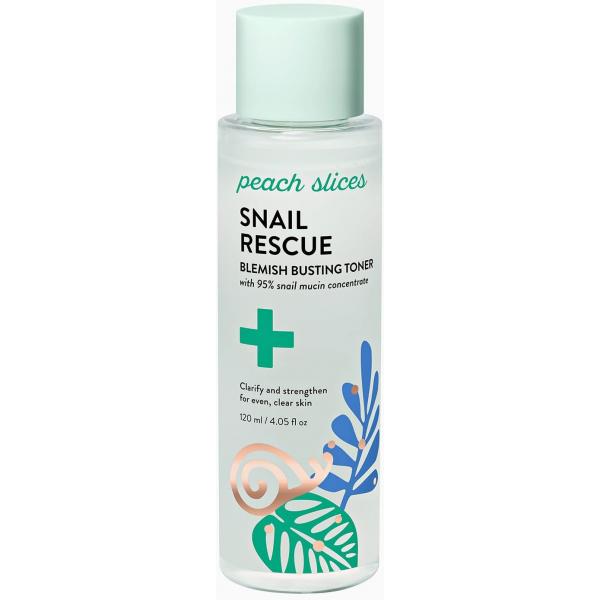Peach Slices | Snail Rescue Blemish Busting Toner 95% Mucin Pore Cleaner Hydrates & Balances Korean Skin Care CICA Hyaluronic Acid Non-Comedogenic Cruelty-Free 4.05 oz