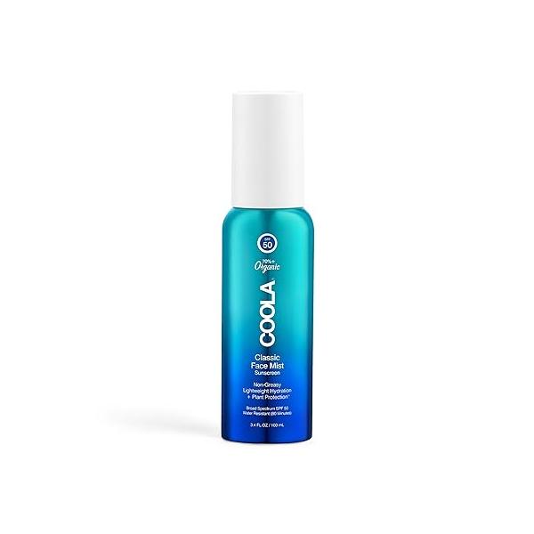 COOLA Organic Sunscreen SPF 50 Sunblock Face Mist, Dermatologist Tested Skin Care for Daily Protection, Vegan and Gluten Free, Natural Fragrance, 3.4 Fl Oz