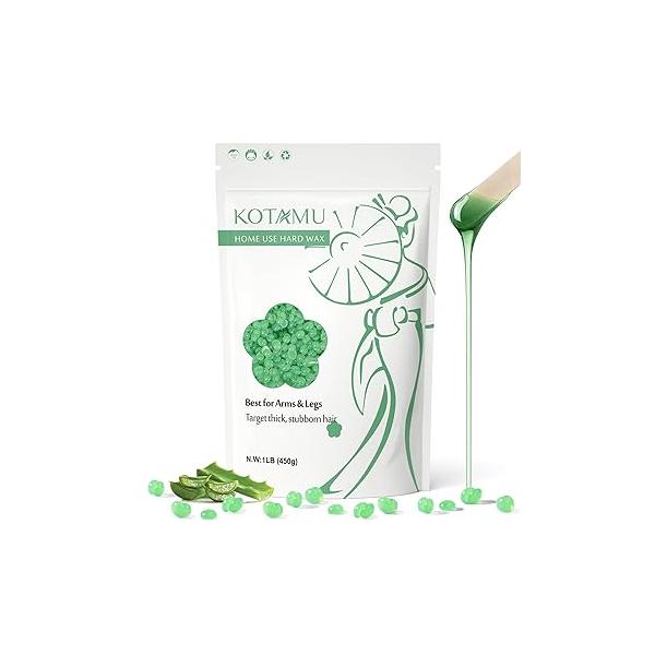 KOTAMU Hard Wax Beads for Hair Removal - 1lb Sensitive Skin Thick Formula Full Body, Face, Chest, Back, Leg, Bikini Brazilian Waxing Refill Women and Men