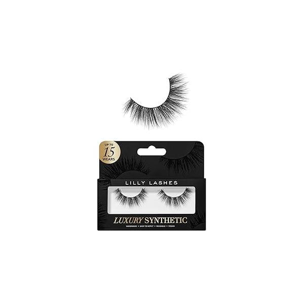Lilly Lashes Luxury Synthetic False Eyelashes, Full Length Lash Extension 14mm, Natural Look - Volume & Round Shape, Reusable Fake 15x, Glue not Included (Icy)