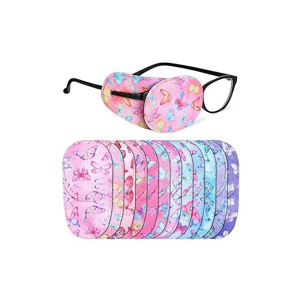 Newcotte 12 Pcs Eye Patch for Kids Toddler Reusable Adjustable Girls Boys Eyepatch Glasses Left or Right Patch, Assorted Patterns(Mermaid)