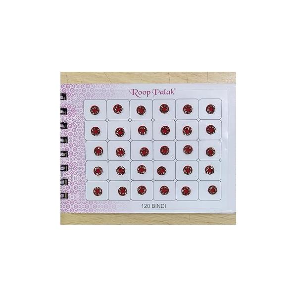 Women Fashion Premium Spiral Book 120 Round bindis | Multicolored Red Black Maroon Bindi with Crystals - Bridal Forehead Decor / Belly Stickers for crafts Temporary Tattoo Body Art Jewel Various Sizes